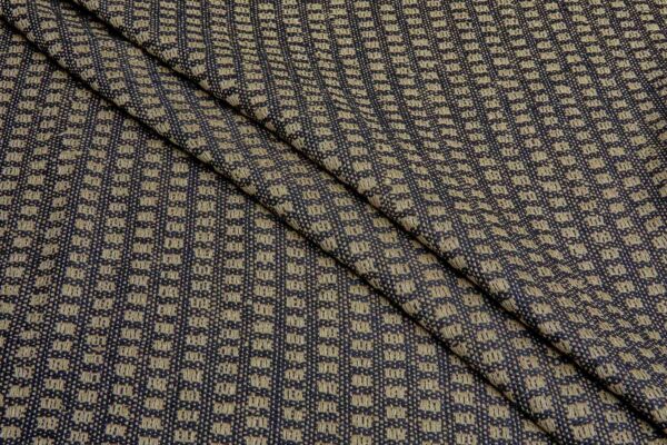 Hand Woven Silk Jacquard with Squares - Black / Khaki fabric