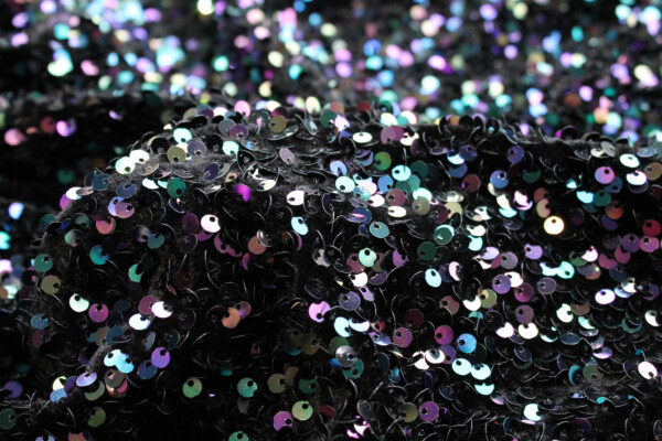 Black Stretch Velour with Iridescent Black Sequins fabric