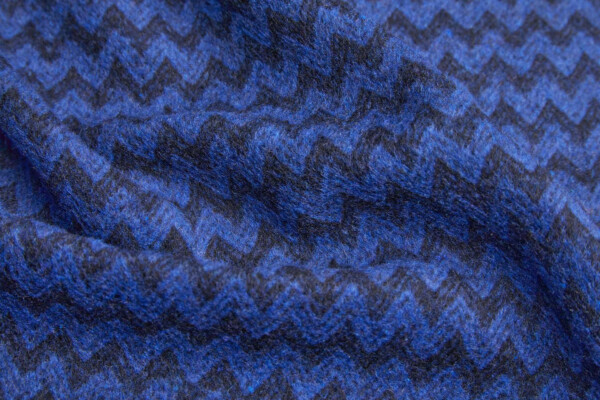 Zig-Zag Wool Coating - Black and Blue fabric