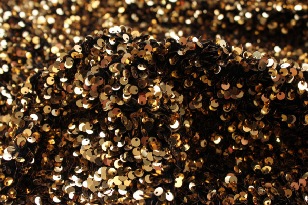 Black Stretch Velour with Gold Sequins fabric
