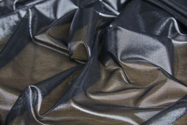 Foiled Stretch Tulle Bodystocking - Black / Silver fabric