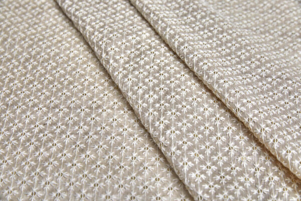 Cream Star Embroidery with Gold Sequins on Natural Silk Tassar fabric