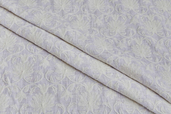 Rustic Ivory Floral Embroidery on Ivory and Pale Grey Weave fabric