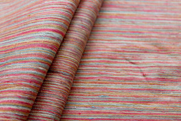 Orange, Yellow and Green Textured Raw Silk fabric