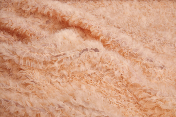 Shredded Organza Ruffle Appliqué on Tulle - Nude fabric