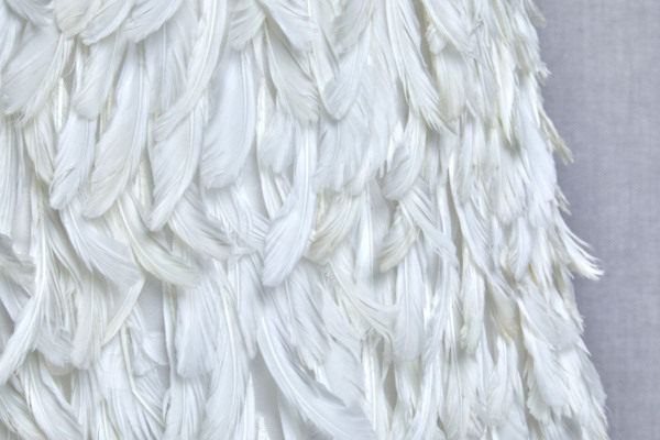 Ivory Goose Feather on Tulle fabric