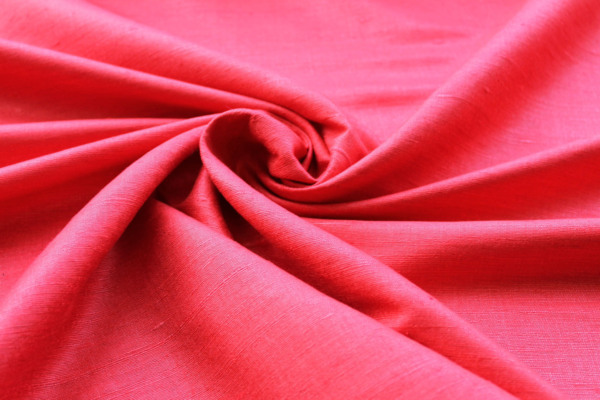 Bright Red Textured Raw Silk Tassar fabric