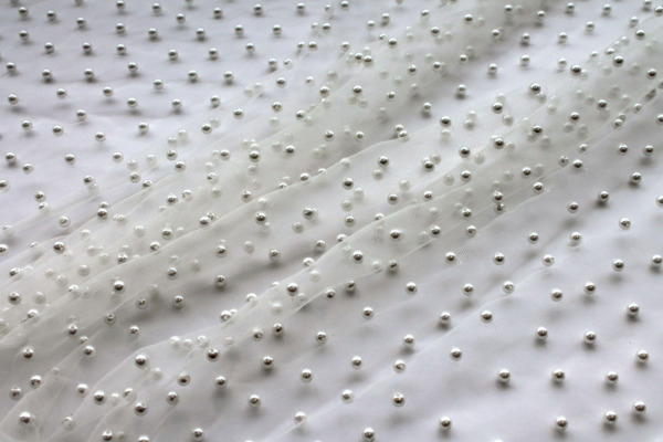 Medium Ivory Pearls on Ivory Nylon Tulle fabric
