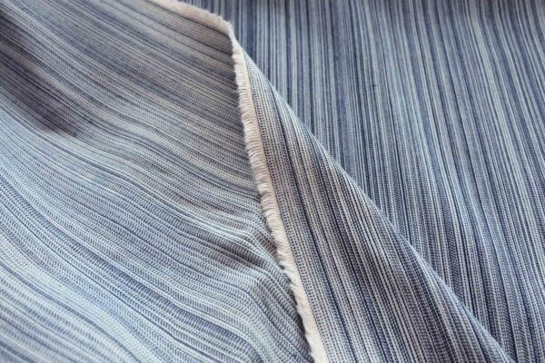 Warp Striped Cotton Denim in Pale blue with Navy fabric