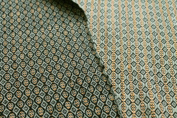 Sage, Golden and Black Patterned Reversible Silk Matka fabric