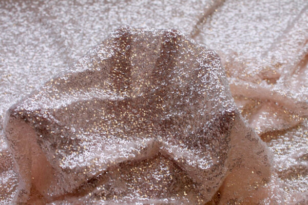Silvery Clear Sequin on Blush Stretch Tulle fabric