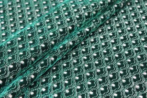 Ornate Gold Scale Embroidery on Emerald Green Silk Velvet fabric