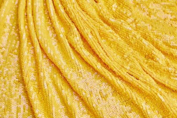 Overlapping Micro Sequin On Silk Chiffon - Iridescent Yellow on Yellow fabric