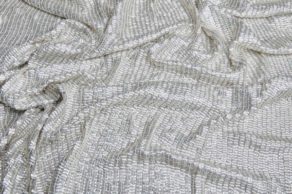 Small Bevelled Rectangular Sequins on Silk Chiffon - Silver fabric
