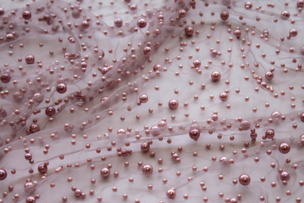Pearl Encrusted Nylon Tulle - Mauve fabric