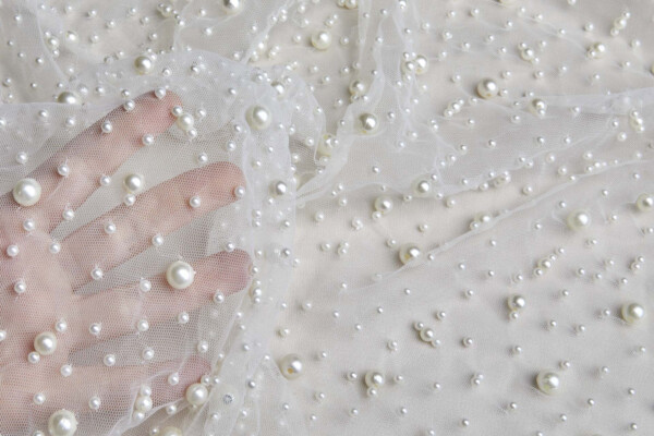 Pearl Encrusted Nylon Tulle - Ivory fabric