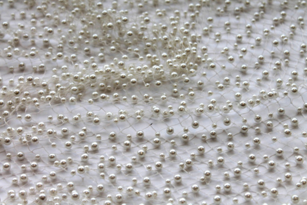 BACK IN STOCK - Two Size Ivory Pearls on Ivory Fishnet fabric