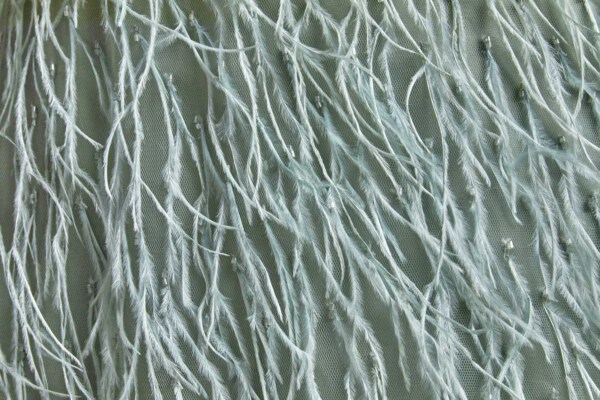 Beads and Ostrich Feathers on Tulle - Sea Spray Green fabric