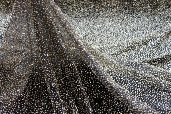 Beaded Nylon Tulle - Black / Gold fabric