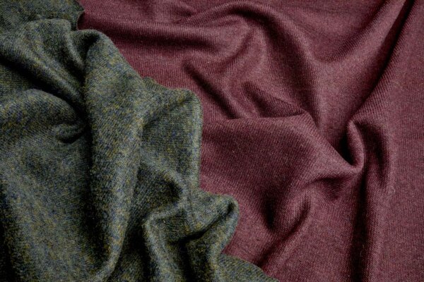 Reversible Double Knitted Wool Mix Jersey - Forest / Burgundy fabric