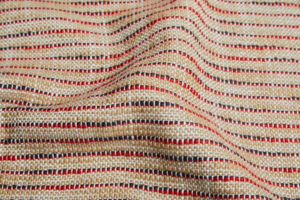 Slubby Striped Cotton Weave - Pale Gold, Red and Black fabric