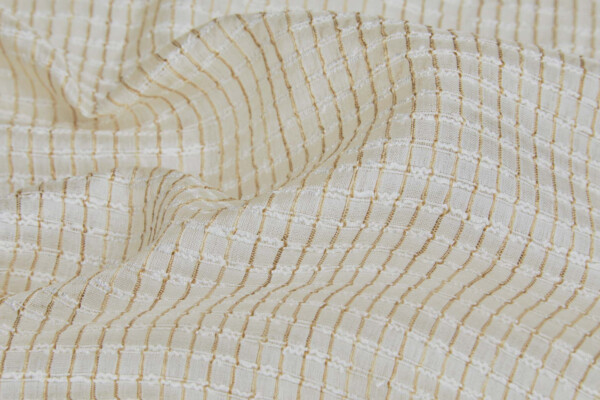 Textured Sheer Check Silk Tussah / Tassar - Pale Gold and Ivory
