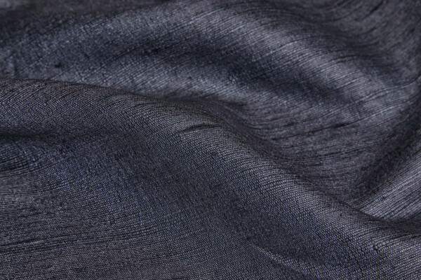 Dark Inky Charcoal Textured Raw Silk Tassar