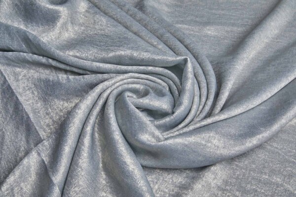 Foil Printed Polyester Satin in Pale Dusty Blue fabric