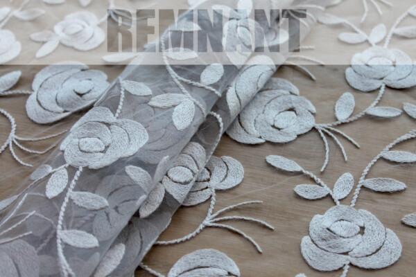 Floral embroidered Tulle - Grey - 0.4m Piece fabric
