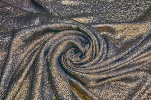 Foil Printed Polyester Satin in Dark Charcoal & Gold fabric