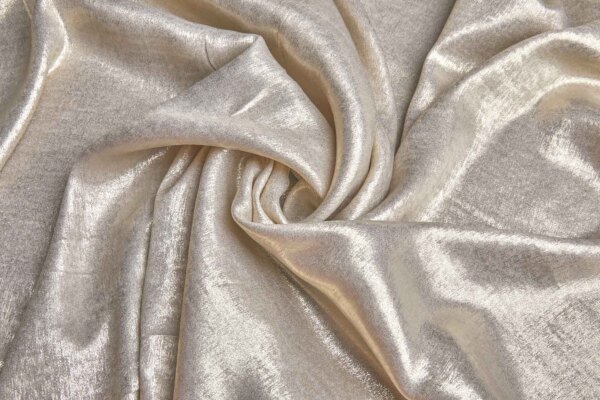 Foil Printed Polyester Satin in Oyster & Gold fabric