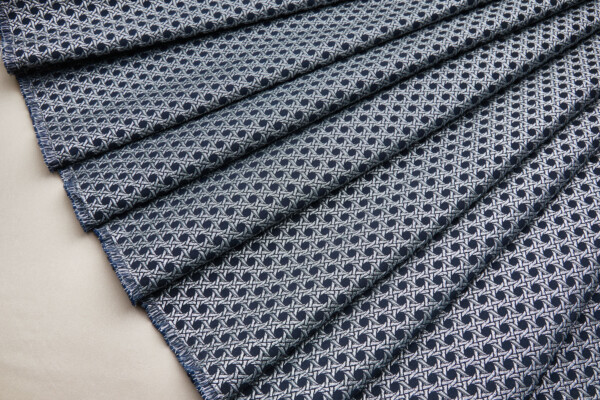 Rattan Pattern Stretch Jacquard - Ink Blue / Silver