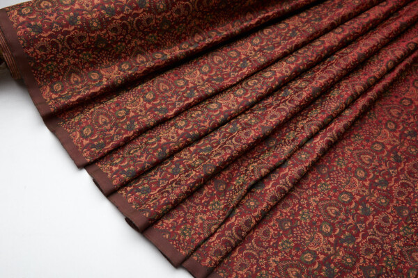 Smaller Floral Banaras Brocade - Dark Green, Rust and Dark Red fabric