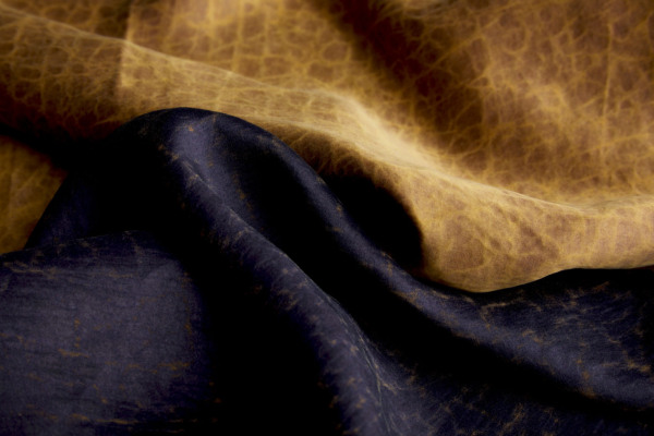 Mud Silk - Satin - Ochre / Black fabric