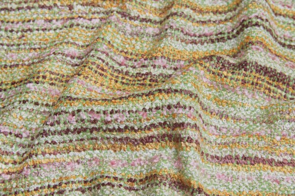 Rustic Bouclé Stripe - Pink, Yellow, Maroon and Green fabric