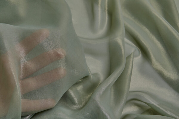 Foiled Chiffon - Dark Sage / Gold fabric