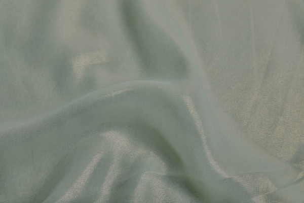 Foiled Chiffon - Light Sage / Gold fabric