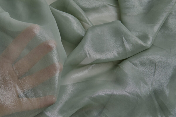 Foiled Chiffon - Dark Sage / Silver fabric