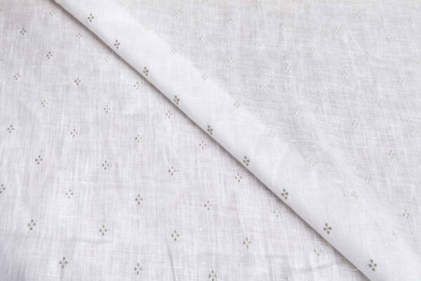 Semi Sheer Ivory Linen with Dainty Natural Linen Coloured Embroidery fabric