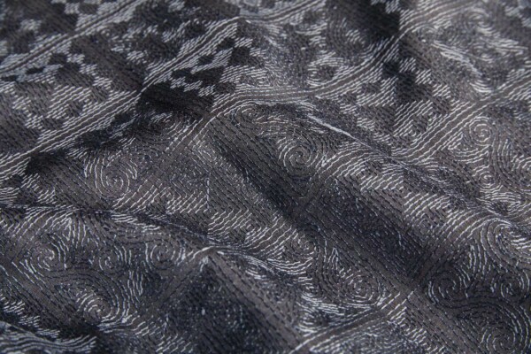 Geometric Embroidery on Greyish Blue Silk Tassar