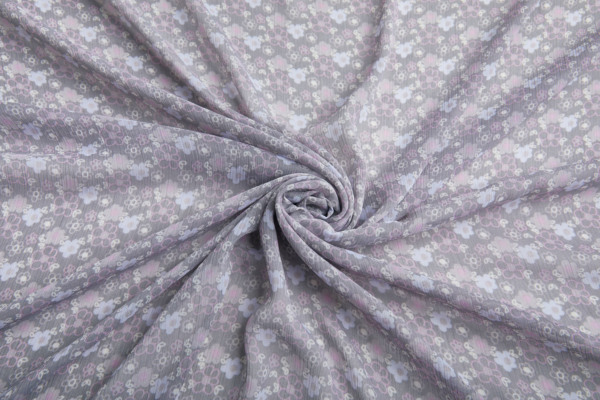 Floral Printed Chiffon - Pinks on Grey fabric