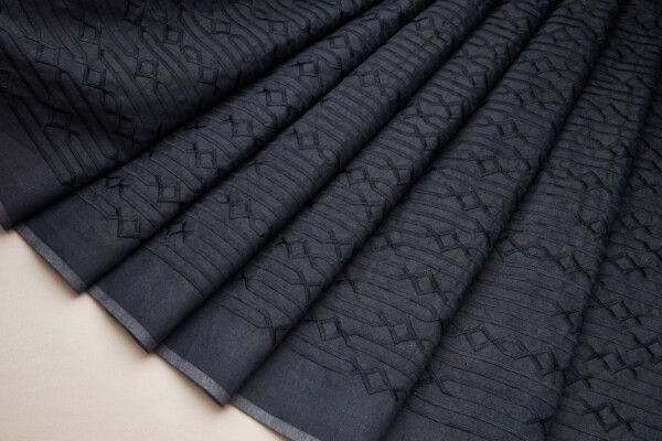 Black Geometric Embroidery on Black Silk Tassar