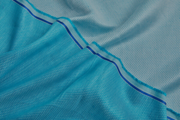 Small Diamond Pattern Silk and Linen Jacquard - Turquoise and Ivory fabric
