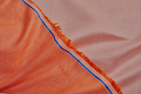 Small Diamond Pattern Silk and Linen Jacquard - Orange and Ivory fabric