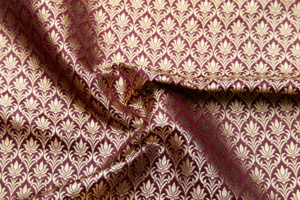 "Lotus Flower" Banaras Brocade - Burgundy & Metallic Gold fabric