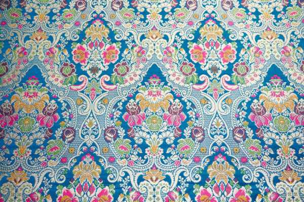 Banaras Brocade - Teal Blue, Gold & Multi fabric