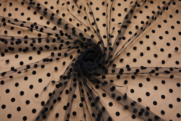 Polka Dot / Flock Spot Tulle - Black - Medium fabric