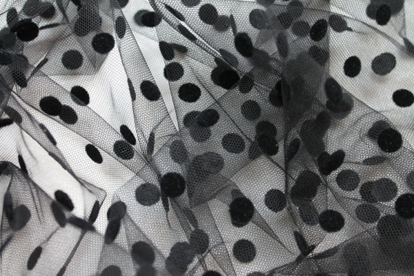 BACK IN STOCK - Polka Dot / Flock Spot Tulle - Black - Medium fabric