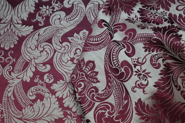 Linen Brocade - Burgundy/Natural fabric