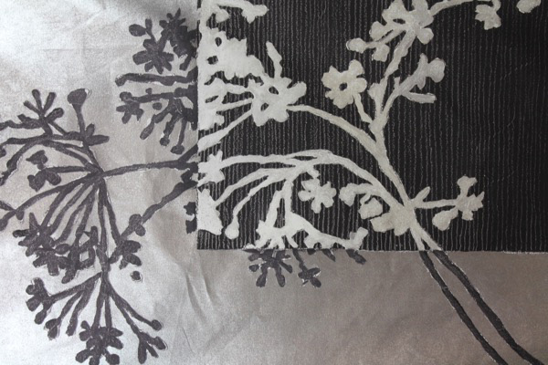 Art Print on Cotton Drill - Black and Silver Flower fabric